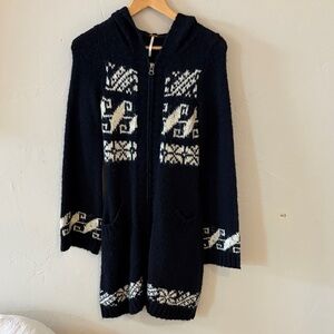 Free People Black and White Hooded Women’s Cardigan Long Length Size XS